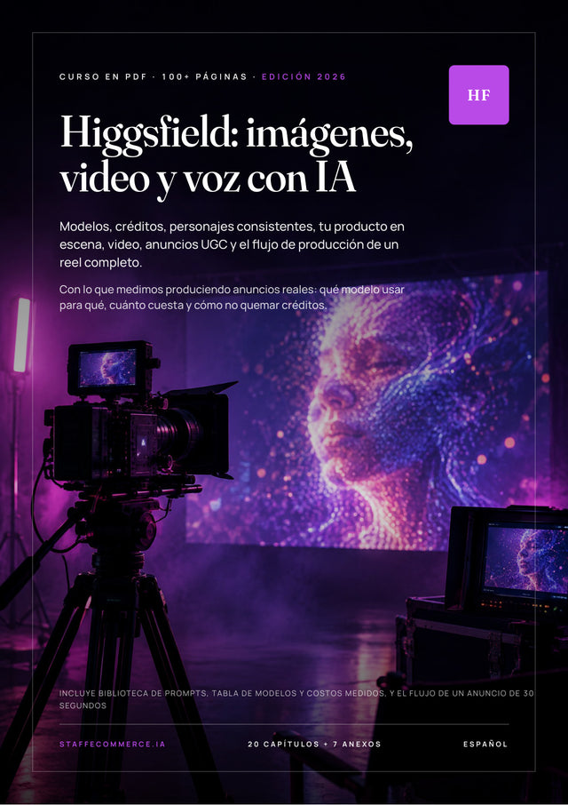 Tapa del curso Higgsfield: imágenes, video y voz con IA