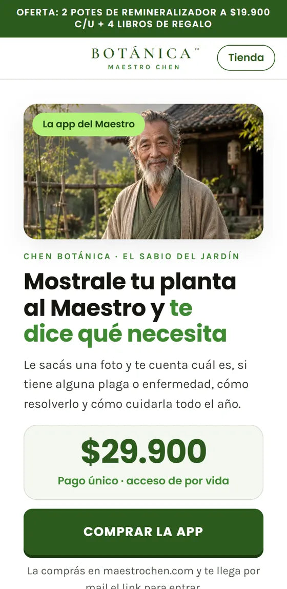 Pantalla de venta de la app Chen Botánica vista en un celular