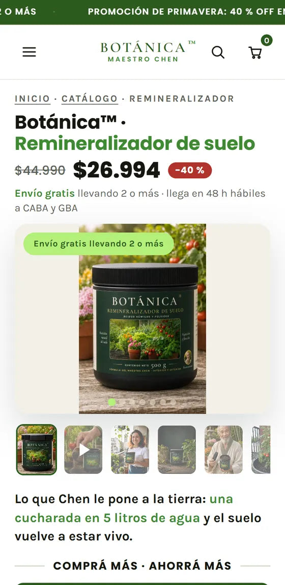 Ficha de producto de la tienda del Maestro Chen vista en un celular