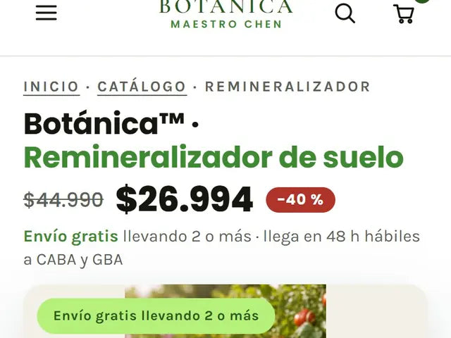 Ficha de producto de la tienda de Chen, con el precio en la primera pantalla