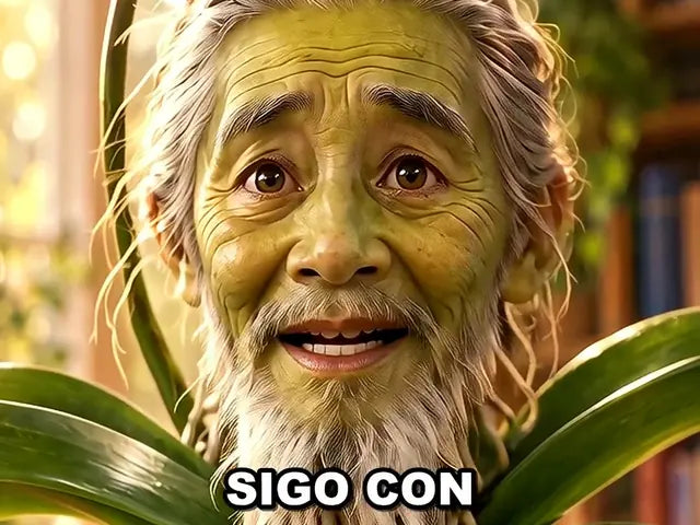 Una orquídea con cara, personaje creado con IA